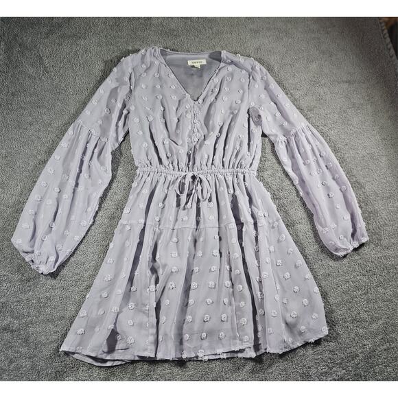 Boutique Fashion On Earth Flowy Dress Dusty Purple S Cinched Waist Long Sleeve - Picture 1 of 8